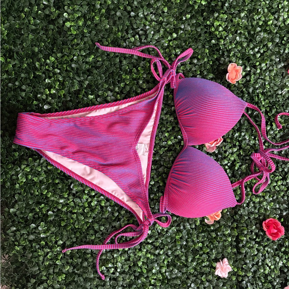 Cupshe Pink and Blue Bikini Set